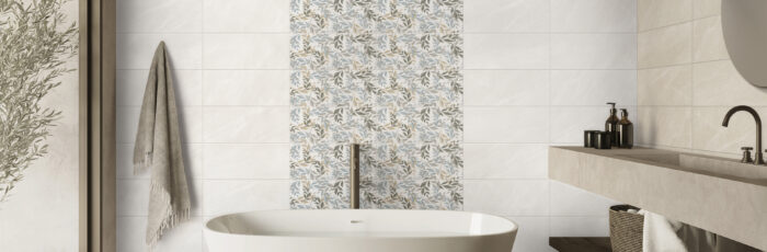 3d rendering of a Mykonos minimal concrete bathroom with a batht